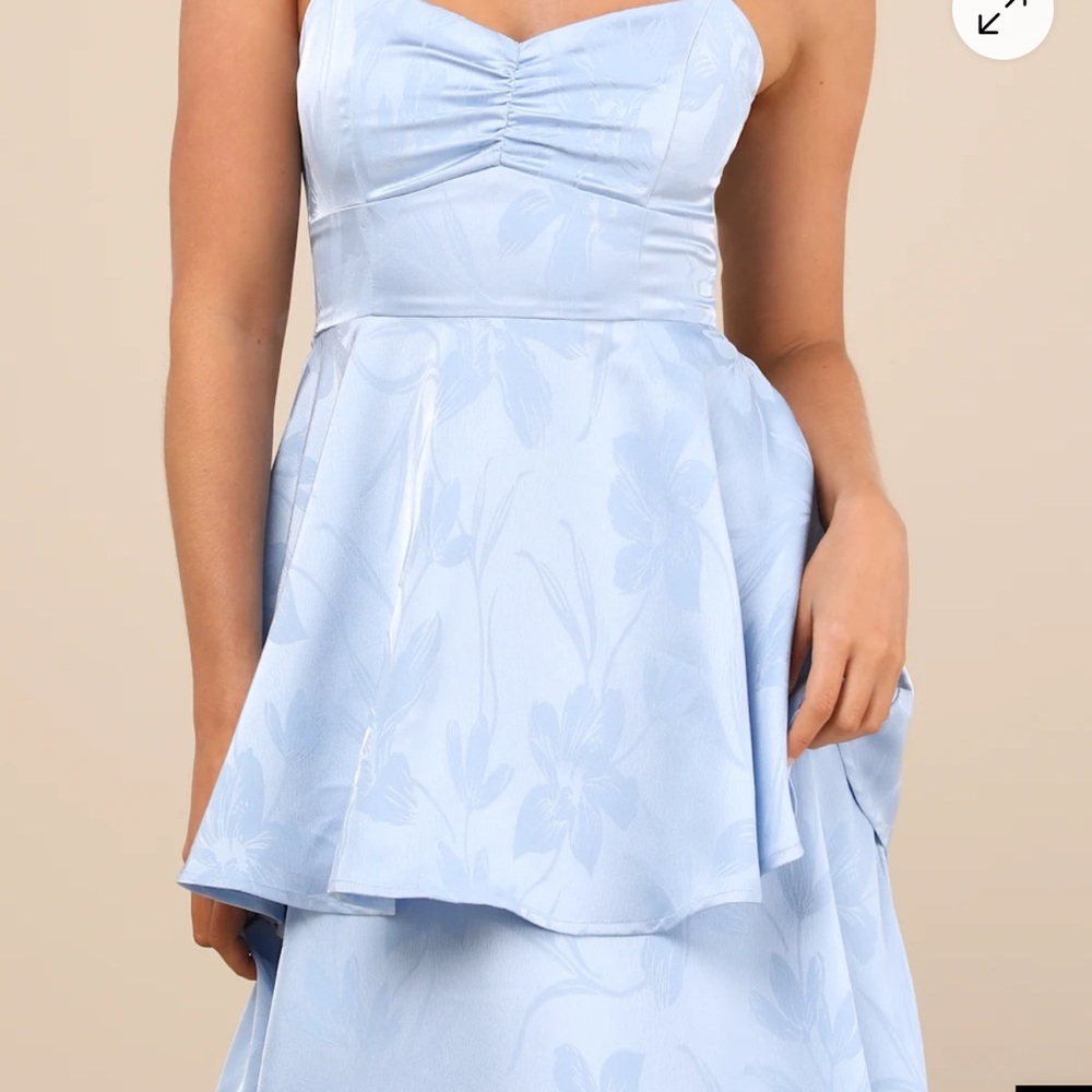 Lulu's Light Blue Floral Sweetheart Maxi Dress